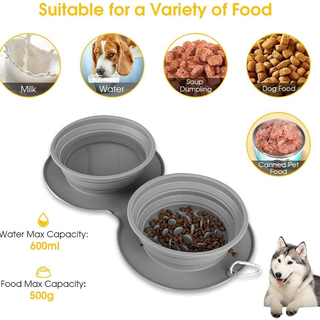 Silicone Foldable Slow Feeding Pet Bowl - Zentoracart