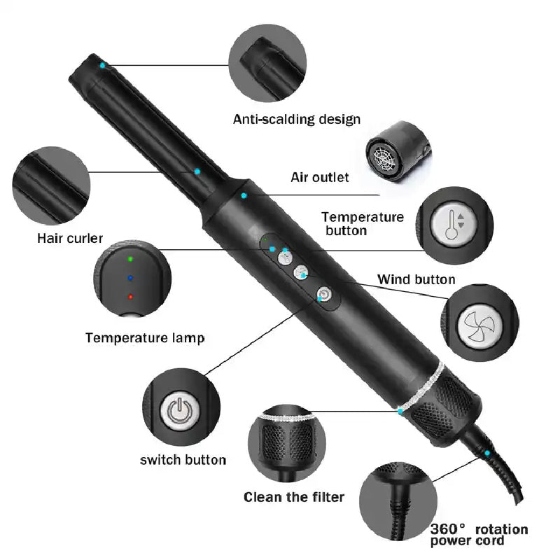 Professional Hair Dryer 7 in 1 Hair Styling Tools Complete Styler Set - Zentoracart