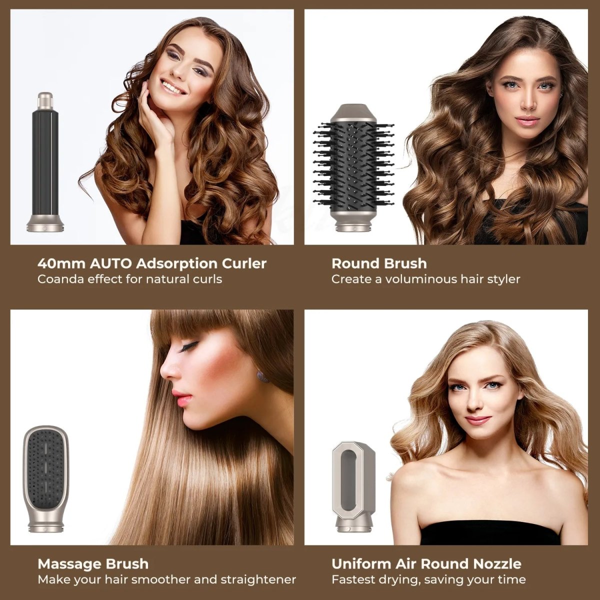 6 In 1 Hair Dryer Brush and Volumizer with Detachable Negative Ion - Zentoracart