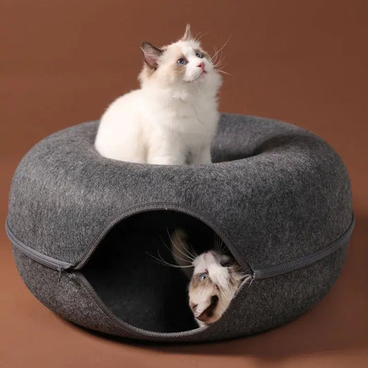 Dual - Use Cat Tunnel & Donut Bed – Interactive Toy and Cozy Bed for Indoor Kittens - Zentoracart