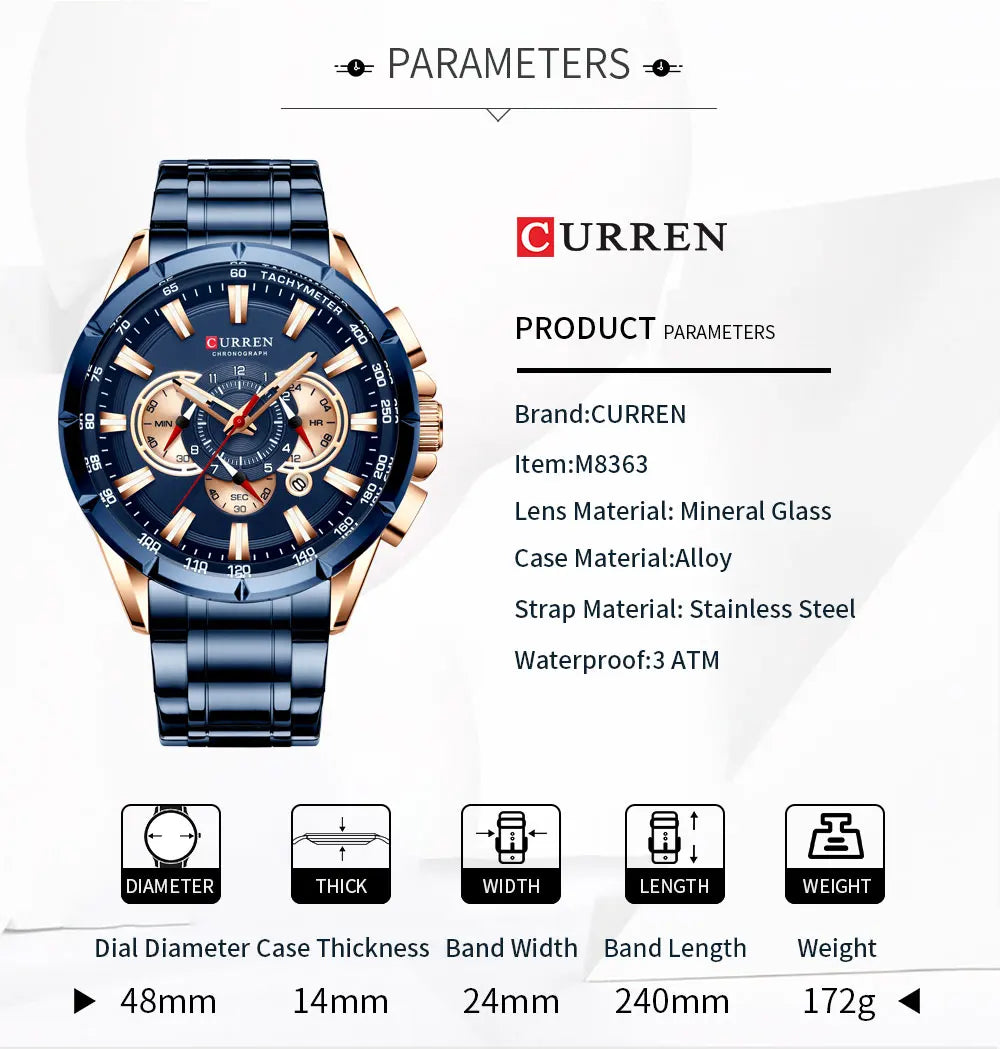 CURREN LuminaSport - Montre sportive pour homme avec aiguilles lumineuses