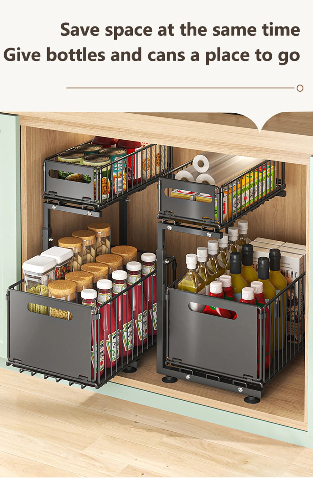 SmartSlide 2-Tier Pull-Out Cabinet Organizer