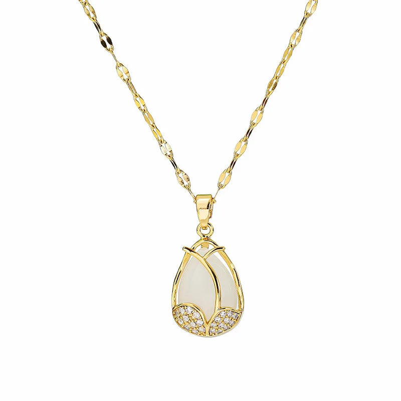 Bijoux minimalistes coréens tendance – Collier tulipe en strass pour toutes les occasions