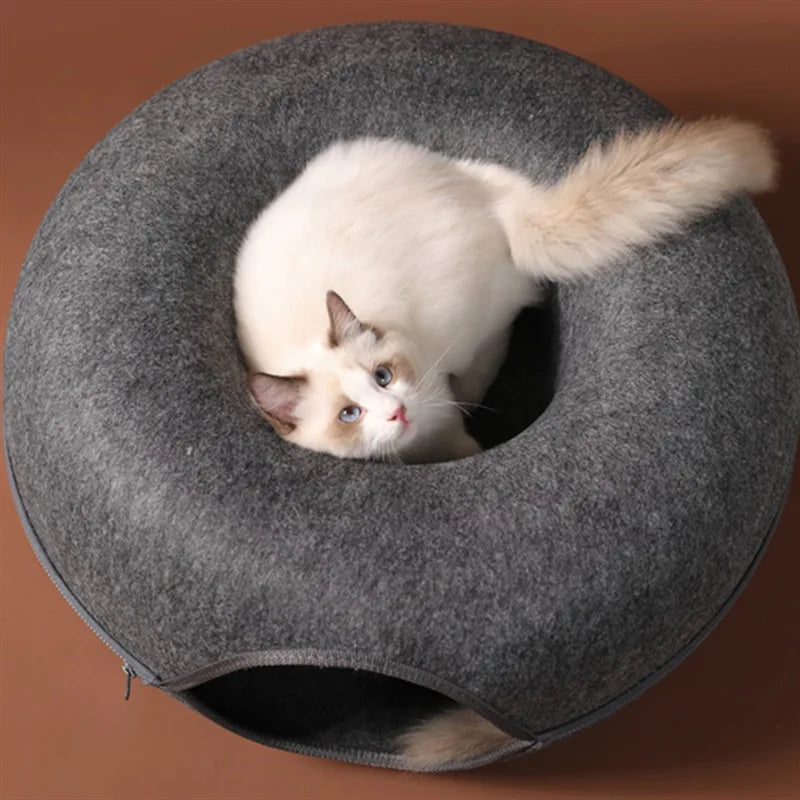 Dual-Use Cat Tunnel & Donut Bed – Interactive Toy and Cozy Bed for Indoor Kittens