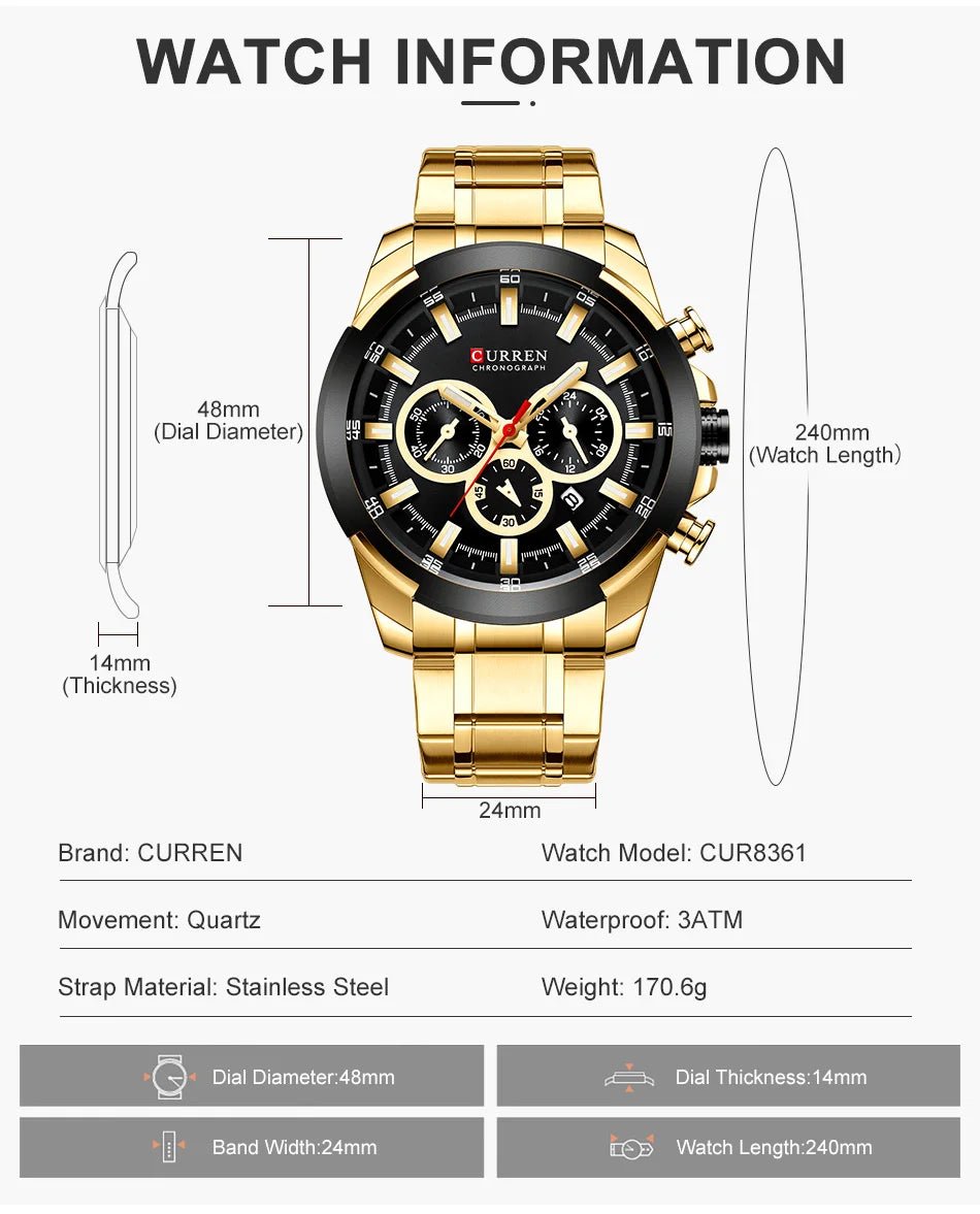 CURREN GoldForce - Luxury Men's Watch with Golden Design - Zentoracart