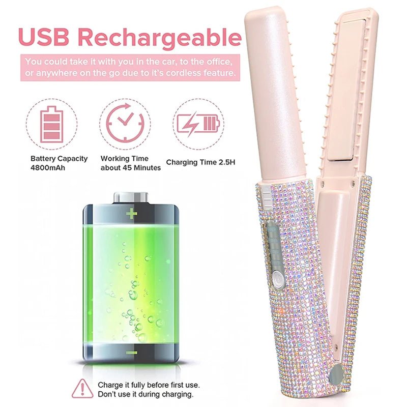 Portable Hair Straightener With Rhinestones - Zentoracart