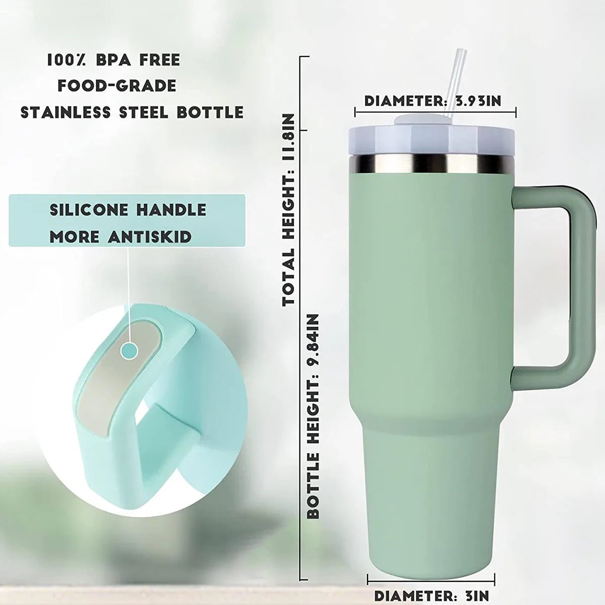 40oz Insulated Tumbler With Handle And Straw - Zentoracart