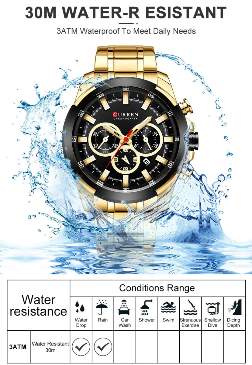CURREN GoldForce - Luxury Men's Watch with Golden Design - Zentoracart
