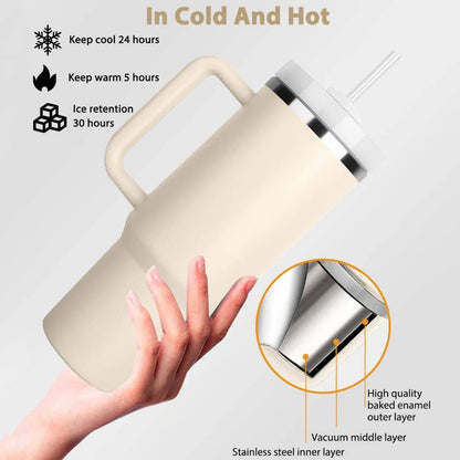 40oz Insulated Tumbler With Handle And Straw - Zentoracart