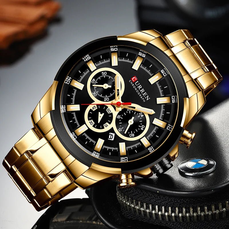 CURREN GoldForce - Luxury Men's Watch with Golden Design - Zentoracart