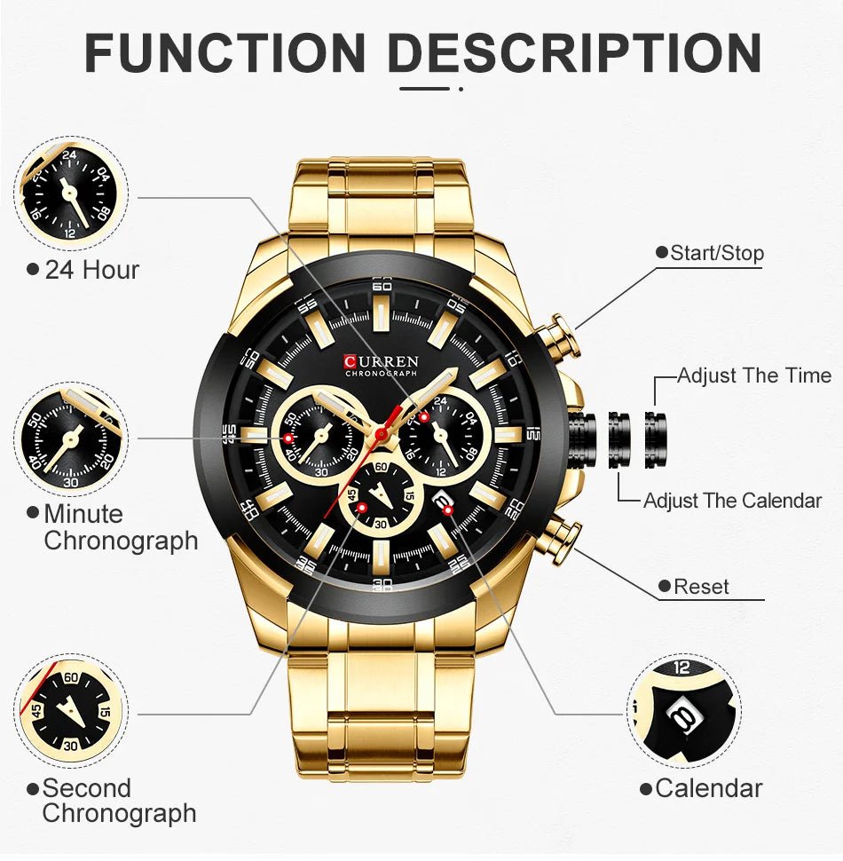 CURREN GoldForce - Luxury Men's Watch with Golden Design - Zentoracart