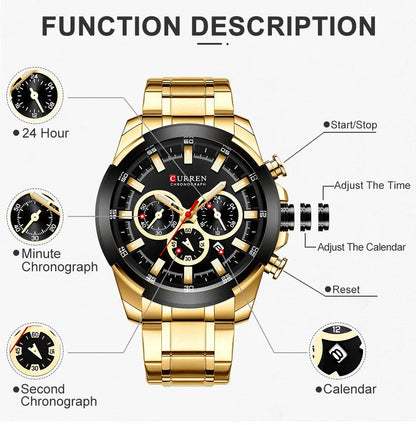 CURREN GoldForce - Luxury Men's Watch with Golden Design - Zentoracart