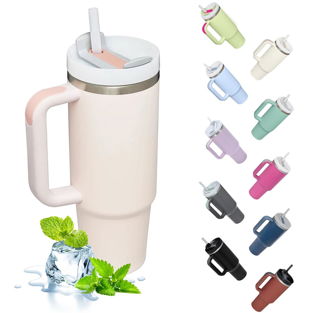 40oz Insulated Tumbler With Handle And Straw - Zentoracart